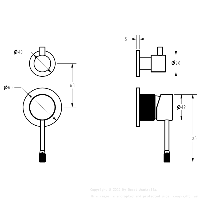 Linie Wall Diverter Mixer Trim Kit with Separate Cover Plate Brushed Gold 