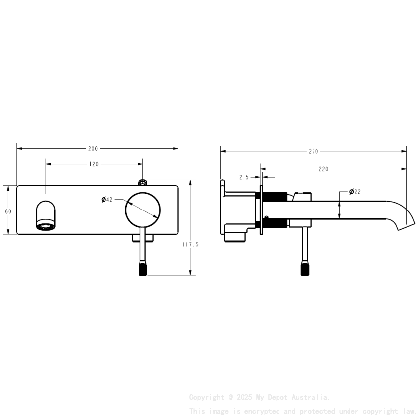 Linie Wall Basin Mixer Trim Kit With 220mm Spout Gun Metal