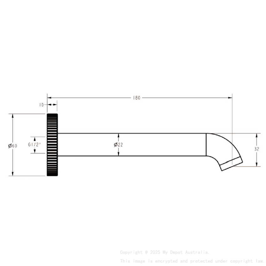 Linie Spout 180mm Brushed Nickel