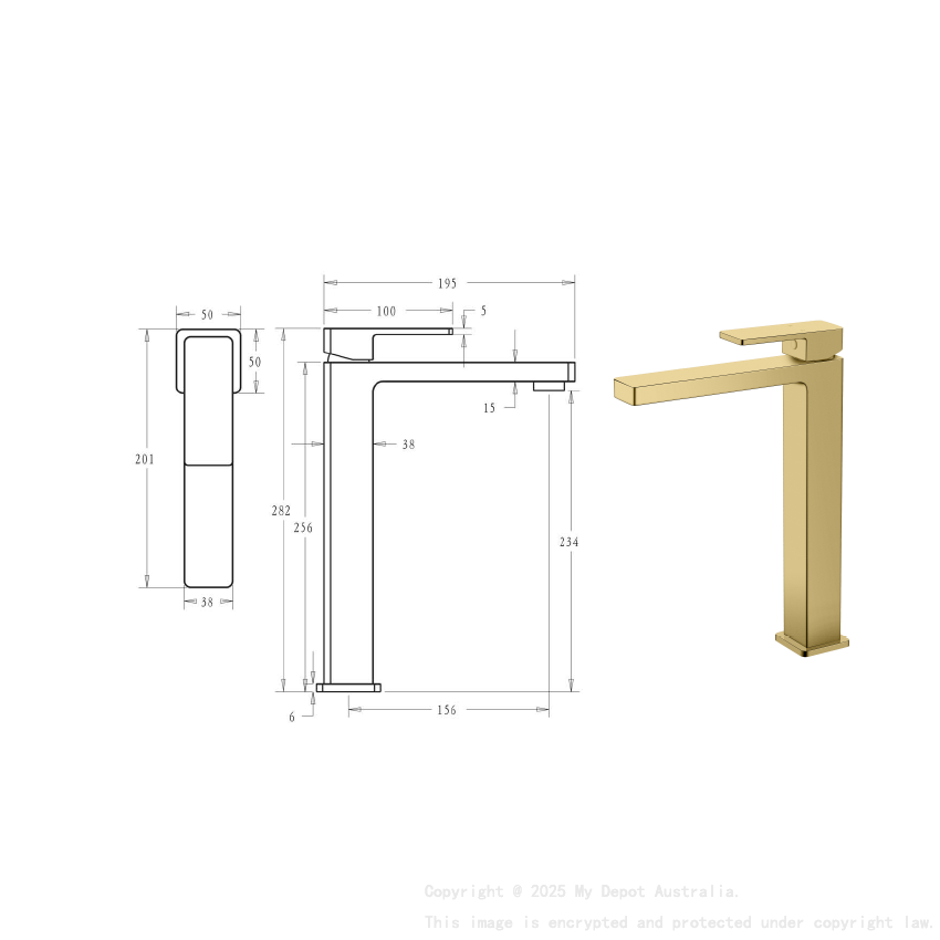 Ceram High Rise Basin Mixer Brushed Gold
