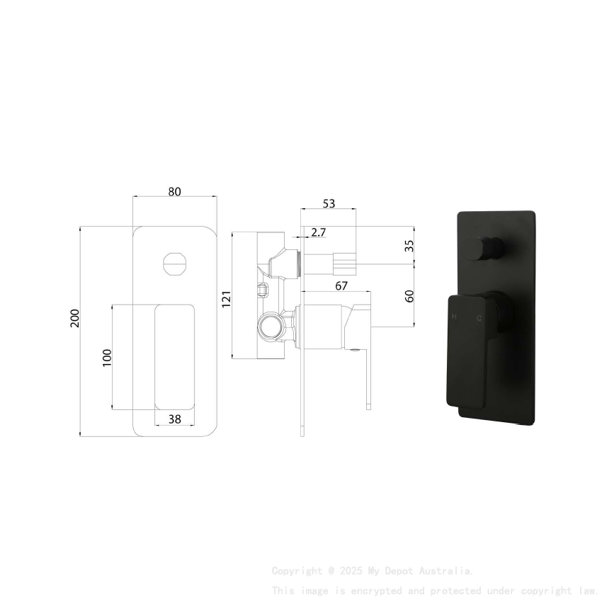 Ceram Wall Mixer with Diverter Matt Black