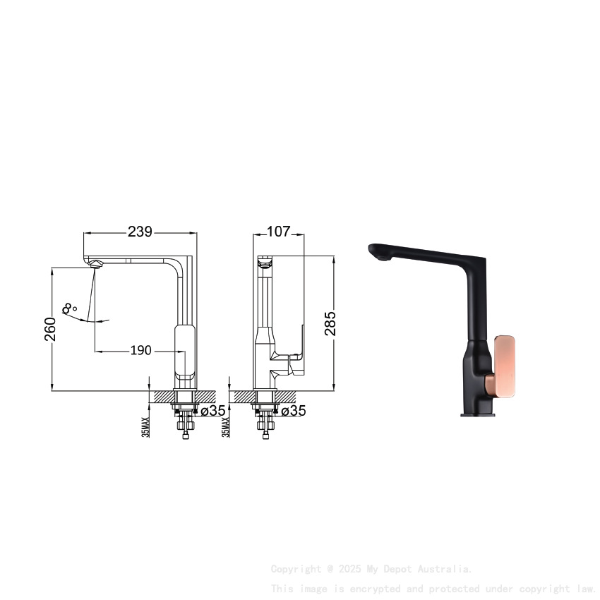 Seto Sink Mixer Black & Rose Gold Handle