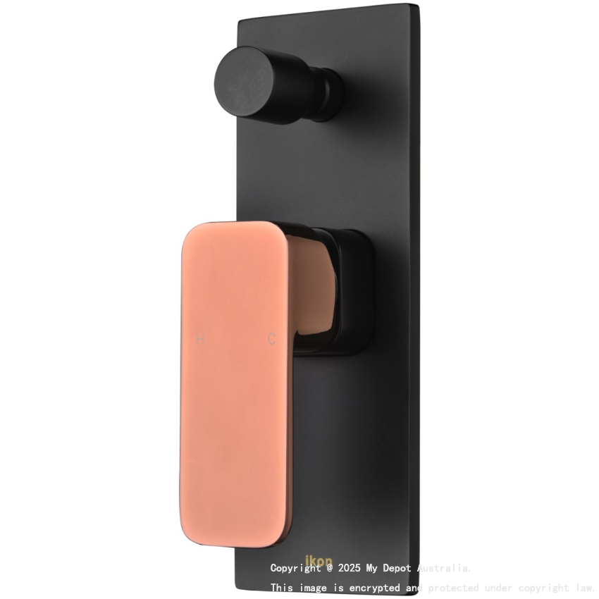 Seto Wall Mixer with Diverter Black & Rose Gold Handle