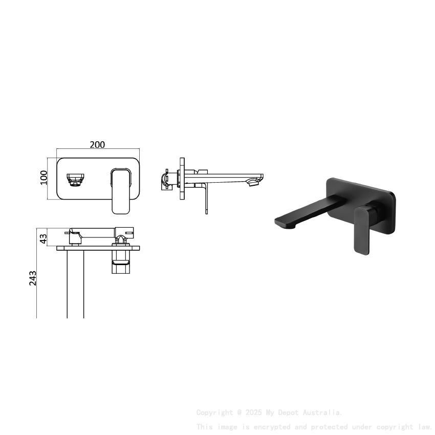 Seto Wall Basin Mixer Matt Black