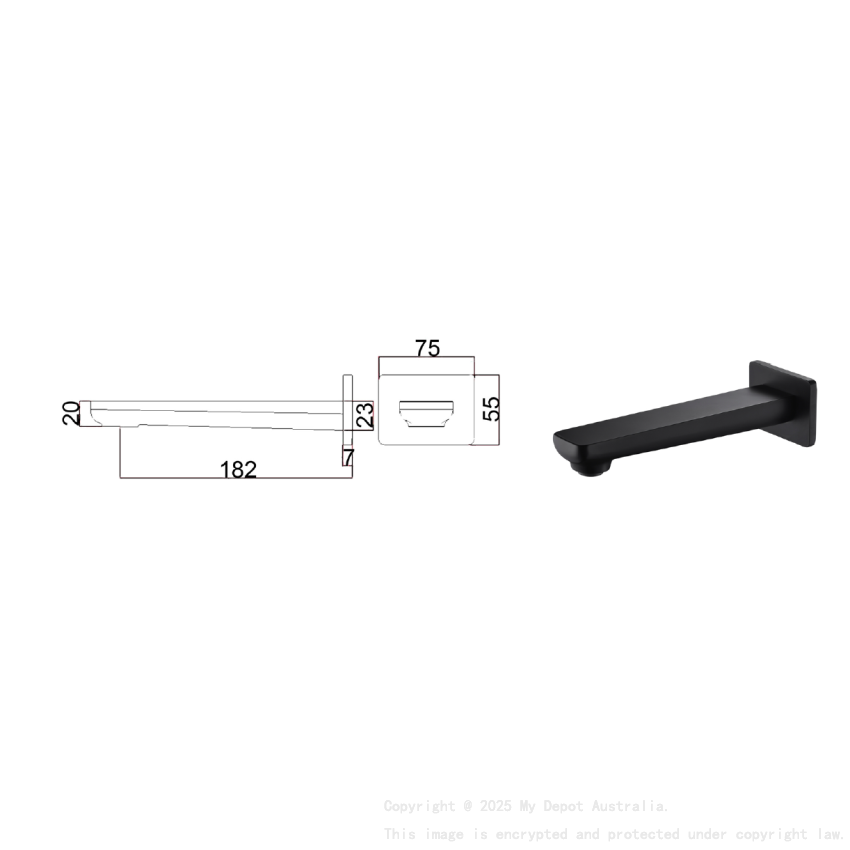 Seto Bath Spout Matt Black