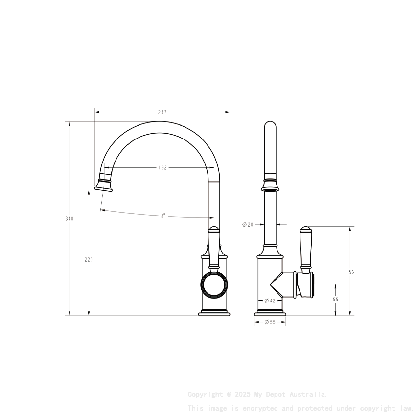 Clasico Gooseneck Sink Mixer Ceramic handle in Brushed Nickel