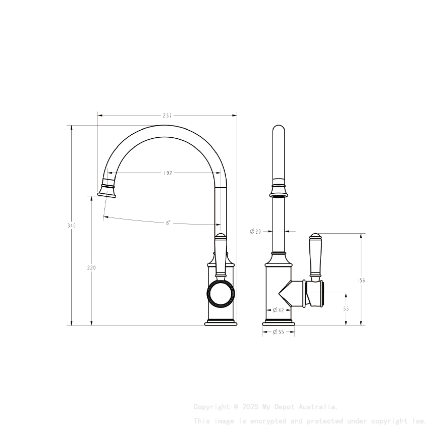 Clasico Gooseneck Sink Mixer Ceramic handle Chrome