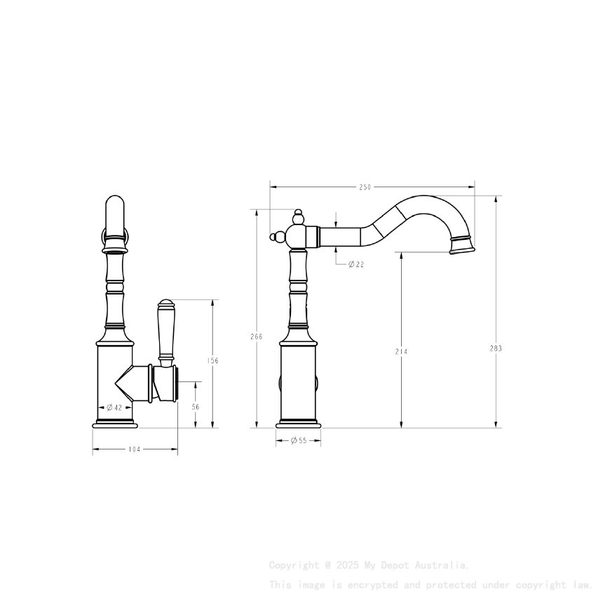 Clasico Sink Mixer Ceramic handle in Brushed Gold