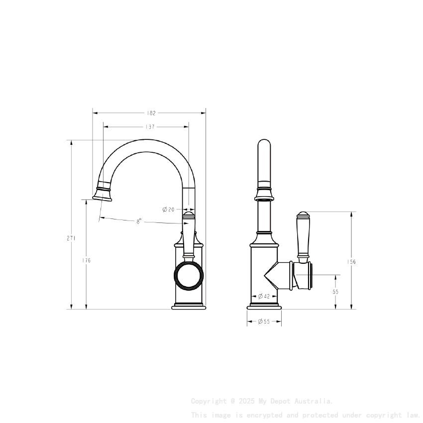Clasico Gooseneck Basin Mixer Ceramic handle Chrome