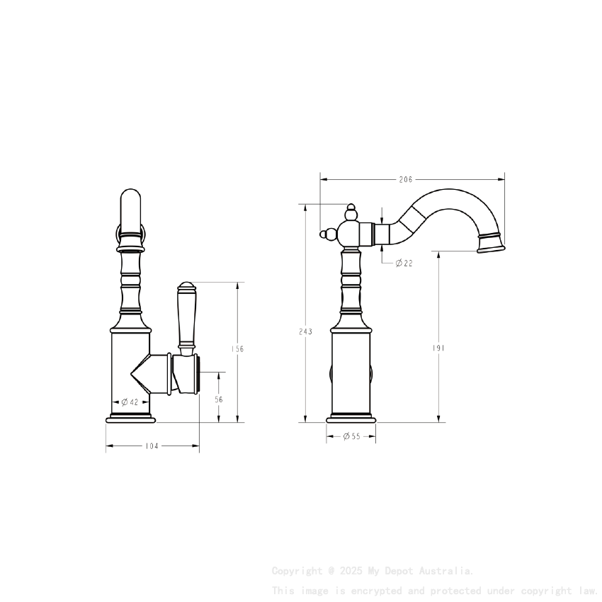 Clasico Basin Mixer Ceramic handle in Brushed Gold