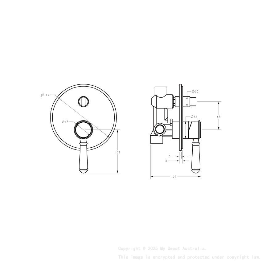 Clasico Wall Diverter Mixer Trim Kits Ceramic handle in Matt Black