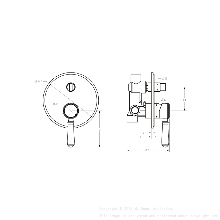 Clasico Wall Diverter Mixer Trim Kits Ceramic handle Chrome