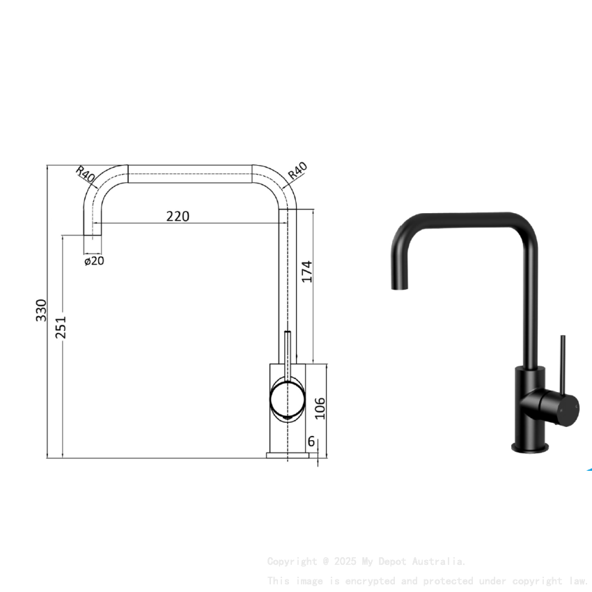 Hali Square Neck Sink Mixer Matt Black