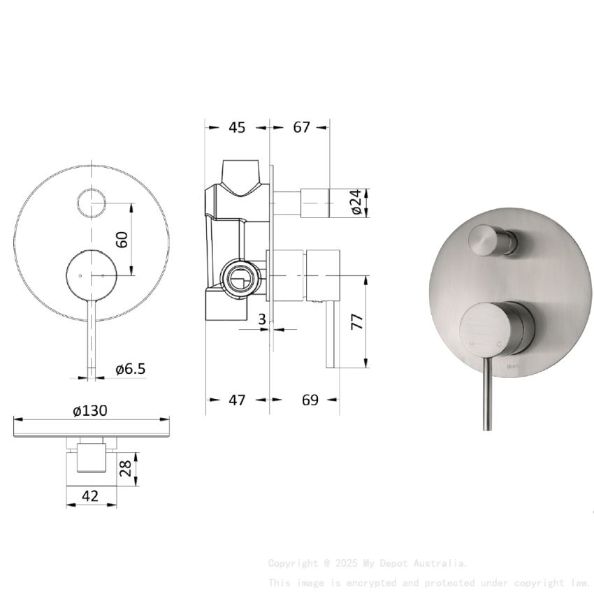 Hali Wall Mixer with Diverter Brushed Nickel