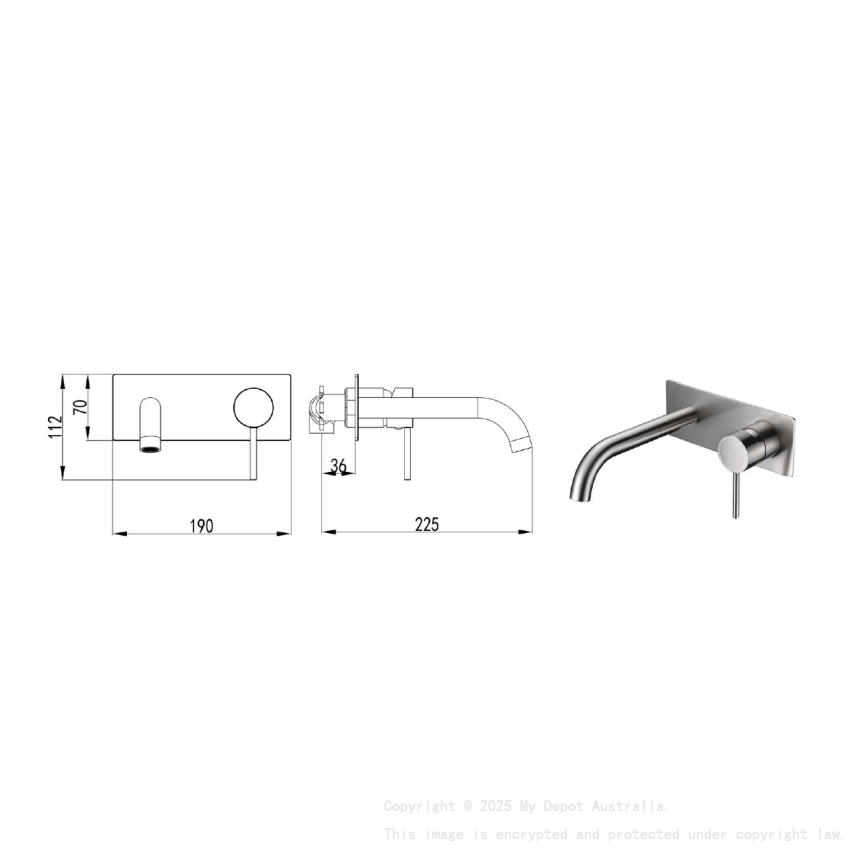 Hali Wall Basin Mixer Curved Spout Brushed Nickel