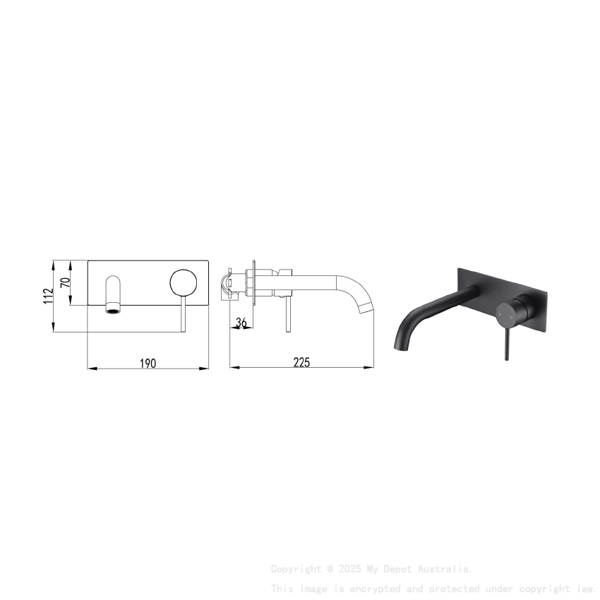 Hali Wall Basin Mixer Curved Spout Matt Black