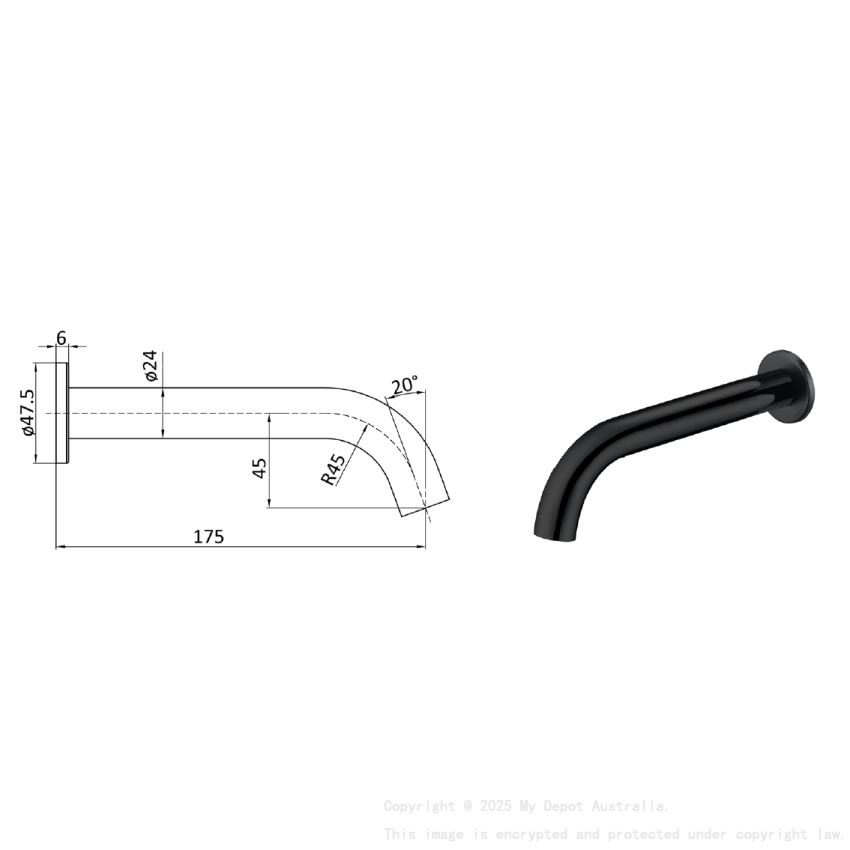 Hali Curve Bath Spout Matt Black