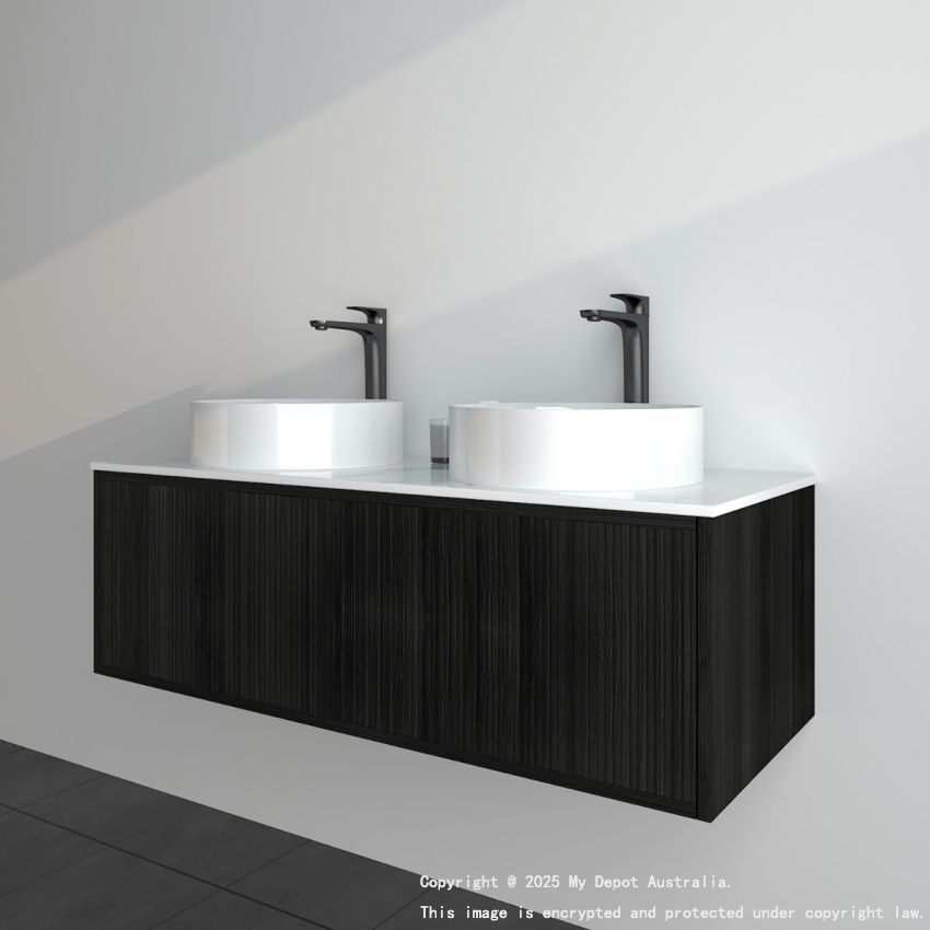 1190mm Kiama Bottega Oak 1 Left Drawer 1 Right Door Fluted Wall Hung Vanity Cabinet Only