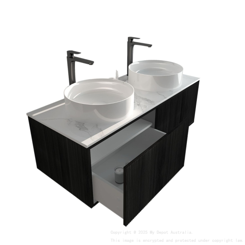 1190mm Kiama Bottega Oak 1 Left Drawer 1 Right Door Fluted Wall Hung Vanity Cabinet Only