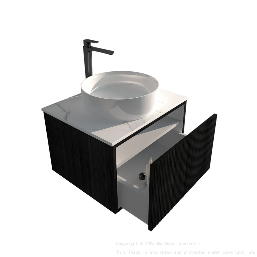 590mm  Kiama  Bottega Oak 1 Drawer Fluted Wall Hung Vanity Cabinet Only