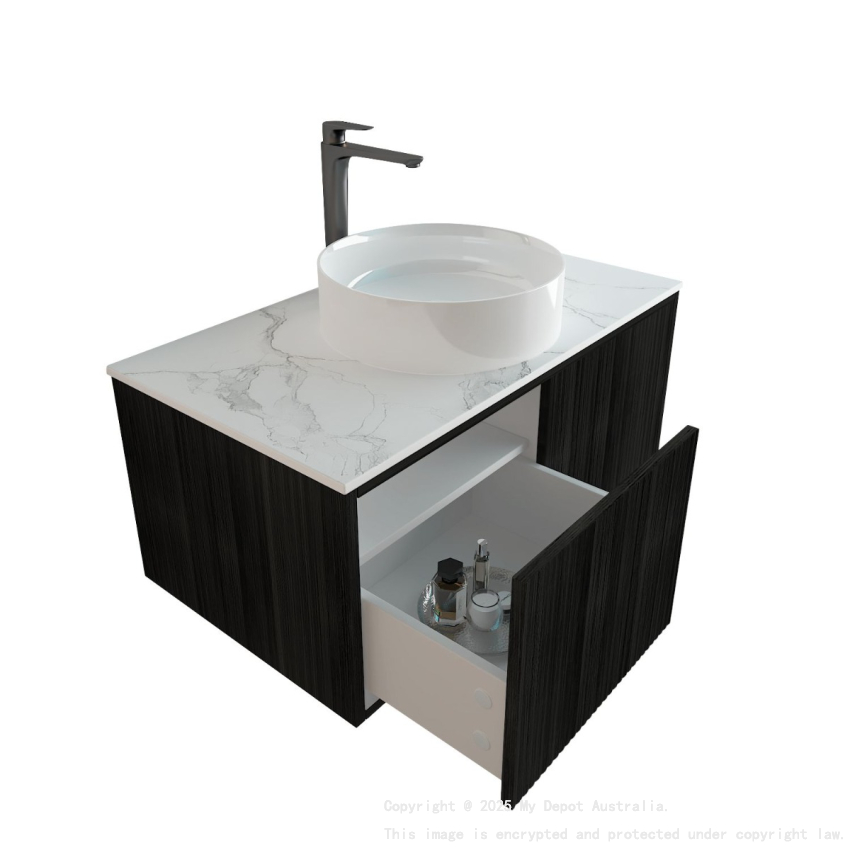 890mm Kiama Bottega Oak 1 Left Drawer 1 Right Door Fluted Wall Hung Vanity Cabinet Only