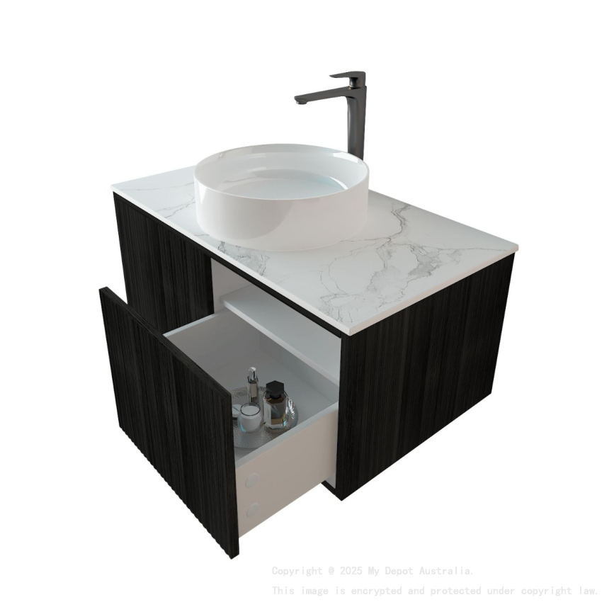 890mm Kiama Bottega Oak 1 Right Drawer 1 Left Door Fluted Wall Hung Vanity Cabinet Only