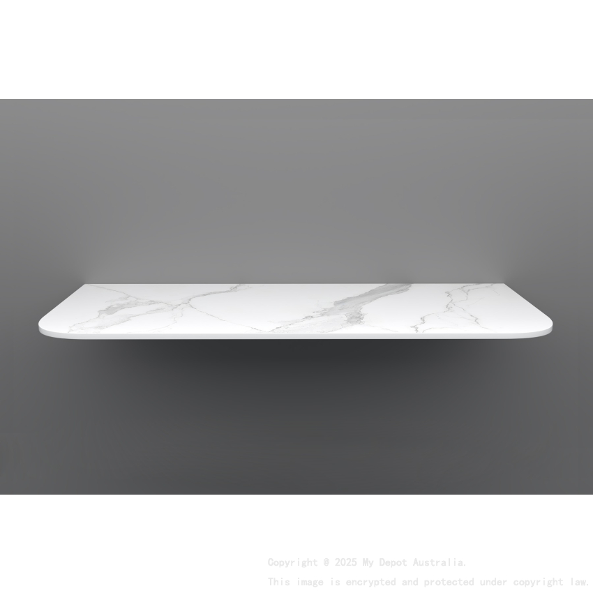1200mm White Marble Look Sintered Stone Top Matte Finish Rounded Corner Benchtop Rounded Corner