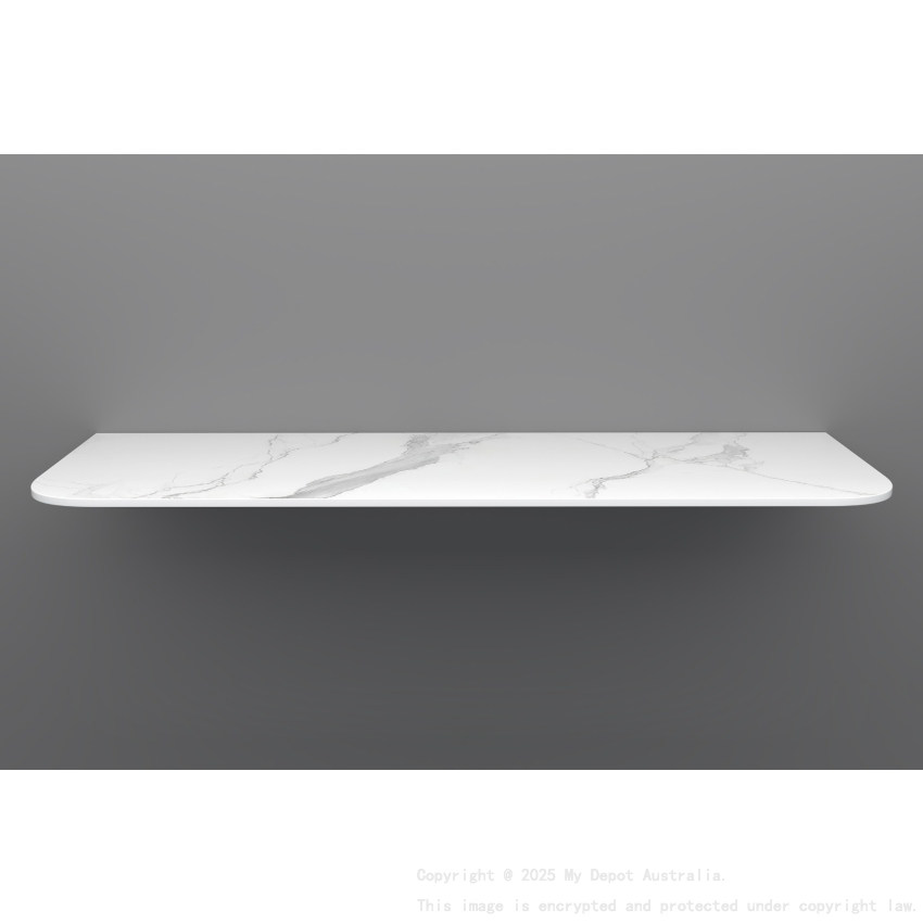 1500mm White Marble Look Sintered Stone Top Matte Finish Rounded Corner Benchtop Rounded Corner