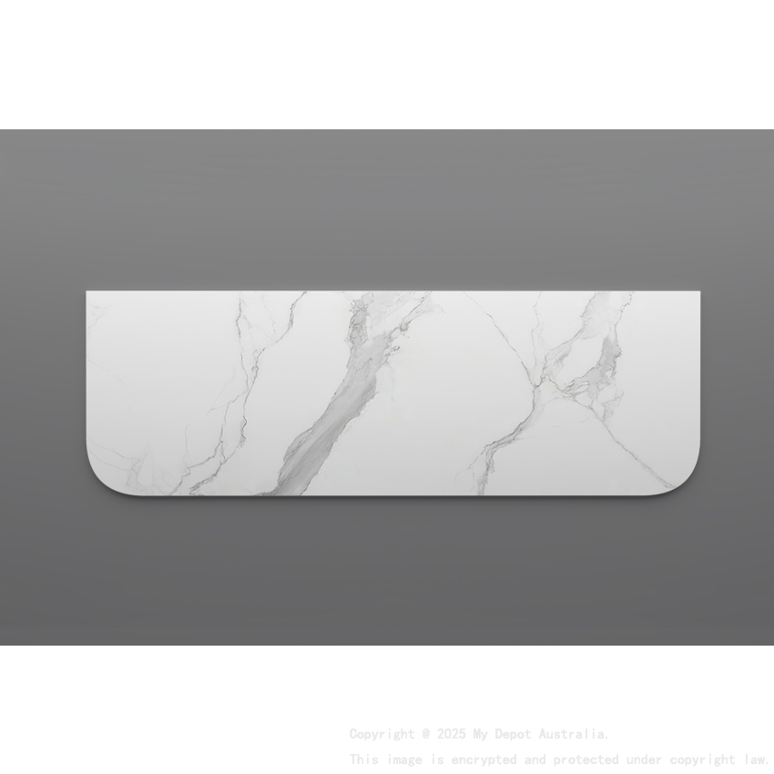 1500mm White Marble Look Sintered Stone Top Matte Finish Rounded Corner Benchtop Rounded Corner
