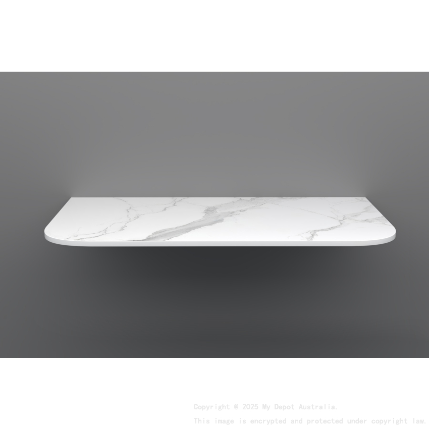 900mm White Marble Look Sintered Stone Top Matte Finish Rounded Corner Benchtop Rounded Corner