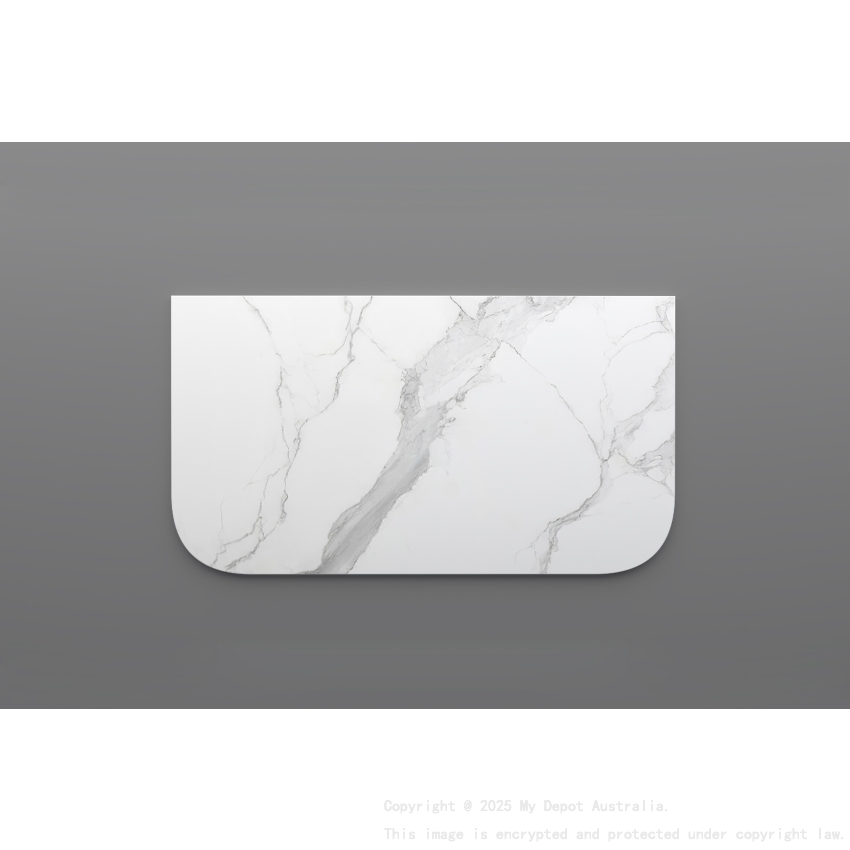 900mm White Marble Look Sintered Stone Top Matte Finish Rounded Corner Benchtop Rounded Corner