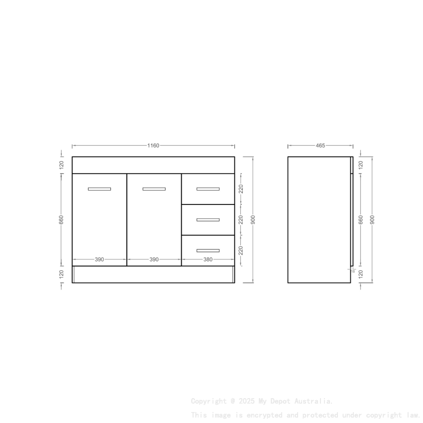 1200MM Gloss White PVC Bathroom Vanity 3R/DW  Free Standing With Kicboard Vanity