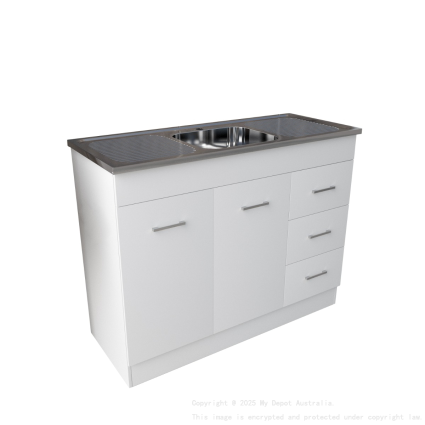 1200MM Gloss White PVC Bathroom Vanity 3R/DW  Free Standing With Kicboard Vanity