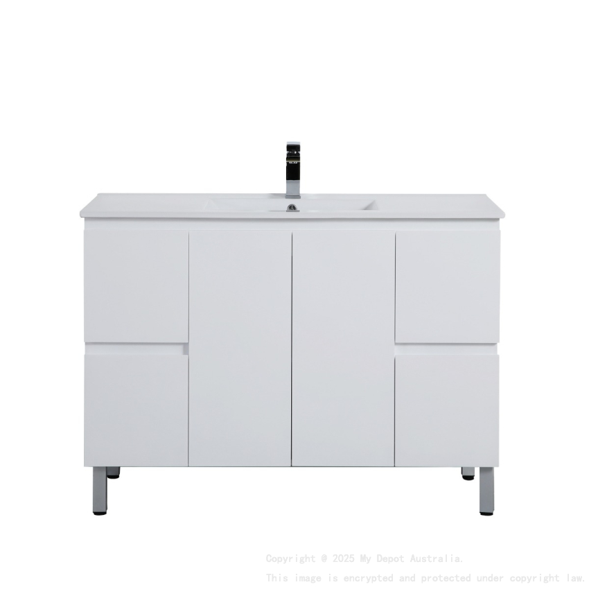 1190*455*860mm Gloss White Alpha Free Standing PVC Vanity Single Bowl