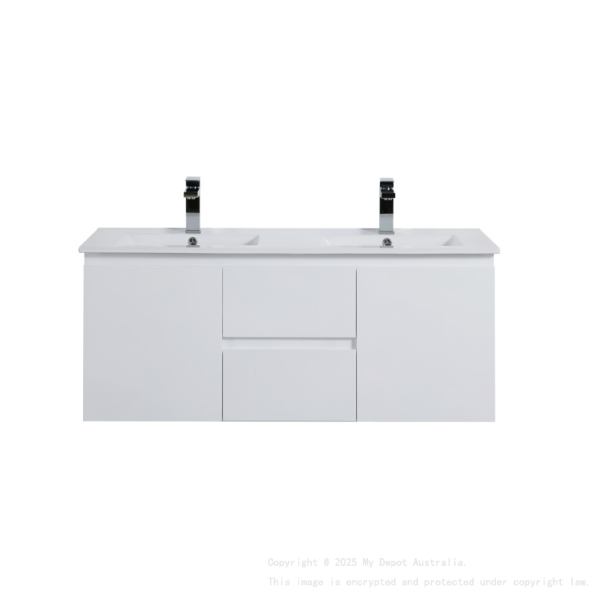 1190*455*480mm Gloss White Alpha Wall Hung PVC Vanity Double Bowl