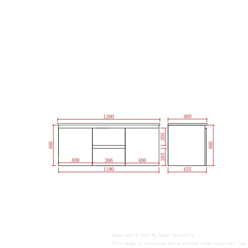 1190*455*480mm Gloss White Alpha Wall Hung PVC Vanity Double Bowl