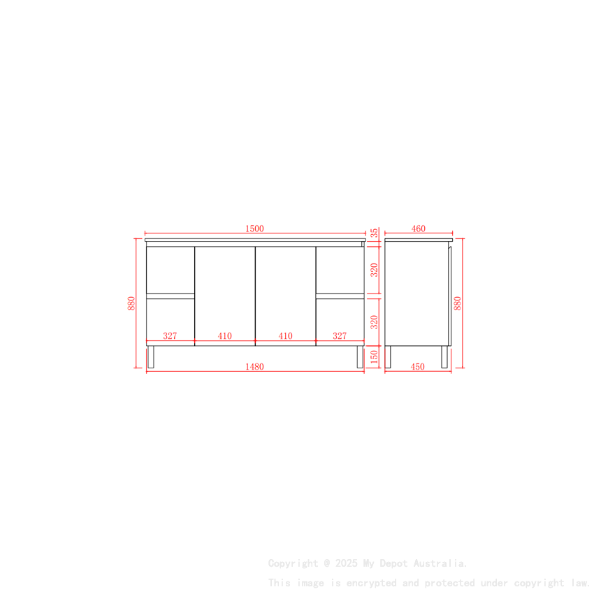 1490*455*860mm Gloss White Alpha Wall Hung PVC Vanity Single Bowl