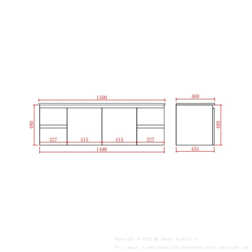 1490*455*480mm Gloss White Alpha Wall Hung PVC Vanity