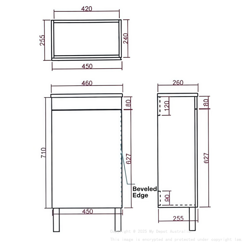 450*244*860mm Closs white Alpha Mini Floor PVC Vanity