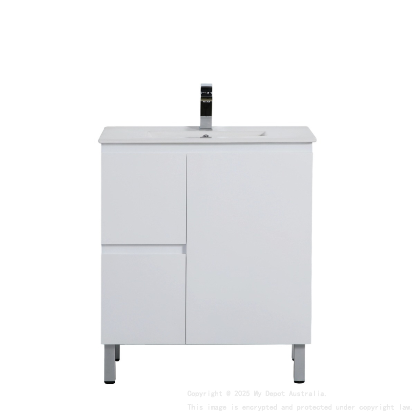 740*355*860mm Ensuite Gloss White Alpha Ensuite Free Standing PVC Vanity,Left Hand Drawers