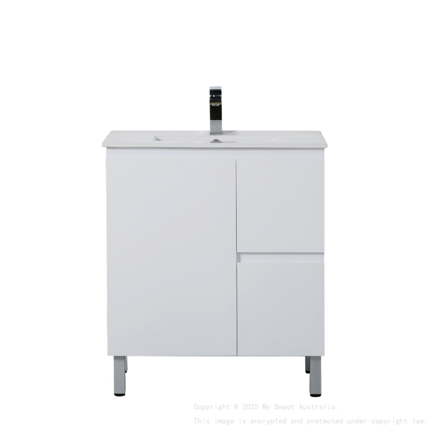 740*355*860mm Ensuite Gloss White Alpha Ensuite Free Standing PVC Vanity,Right Hand Drawers