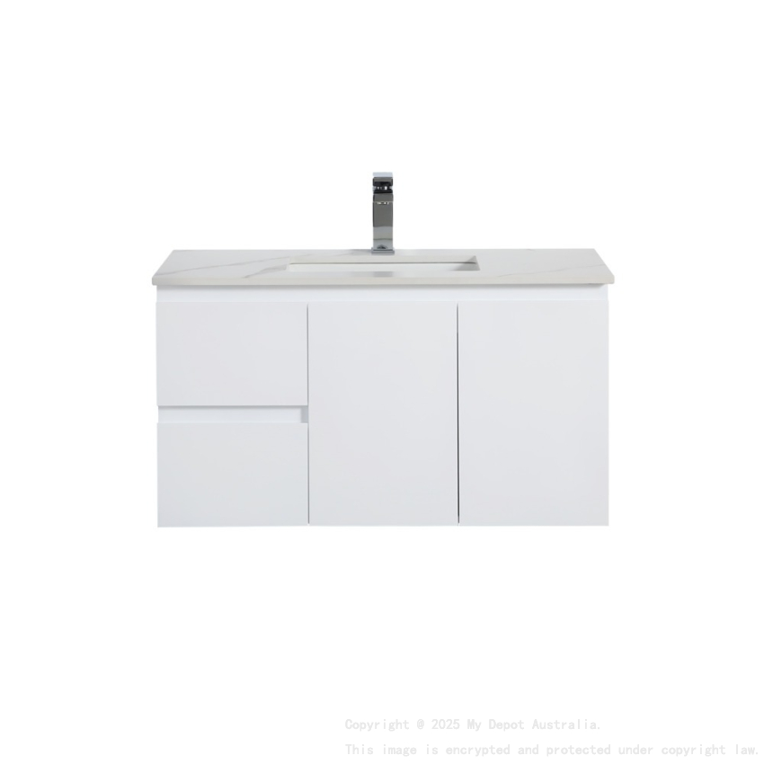 890*455*480mm Gloss White Alpha Wall Hung PVC Vanity,Left Hand Drawers
