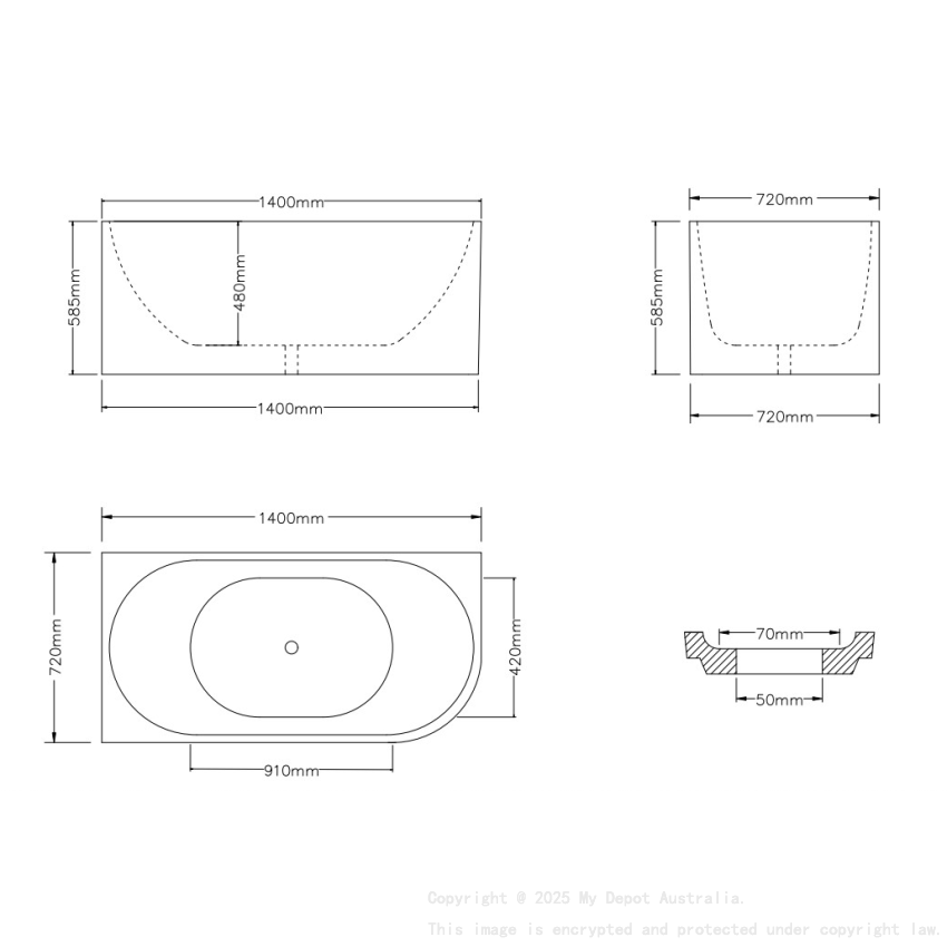1400X750X600mm Gloss White Bingie Skirt Bath Left Coner None Overflow 40mm Waste And Pipe Supplied