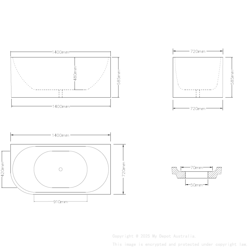 1400X750X600mm Gloss White Bingie Skirt Bath Right Coner None Overflow 40mm Waste And Pipe Supplied