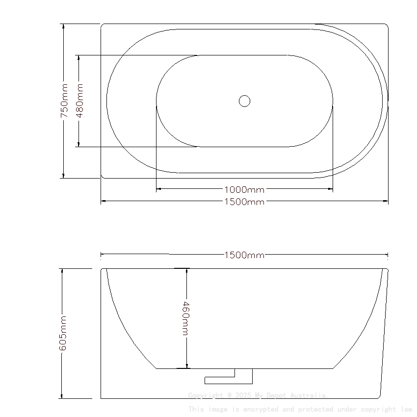 1500X750X600mm Gloss White Bingie Skirt Bath Left Coner None Overflow 40mm Waste And Pipe Supplied