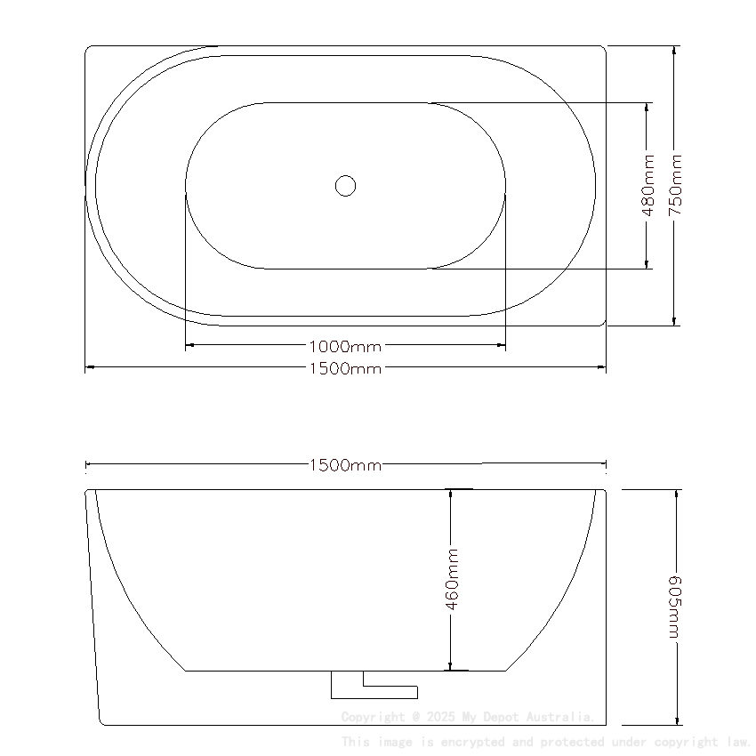 1500X750X600mm Gloss White Bingie Skirt Bath Right Coner None Overflow 40mm Waste And Pipe Supplied