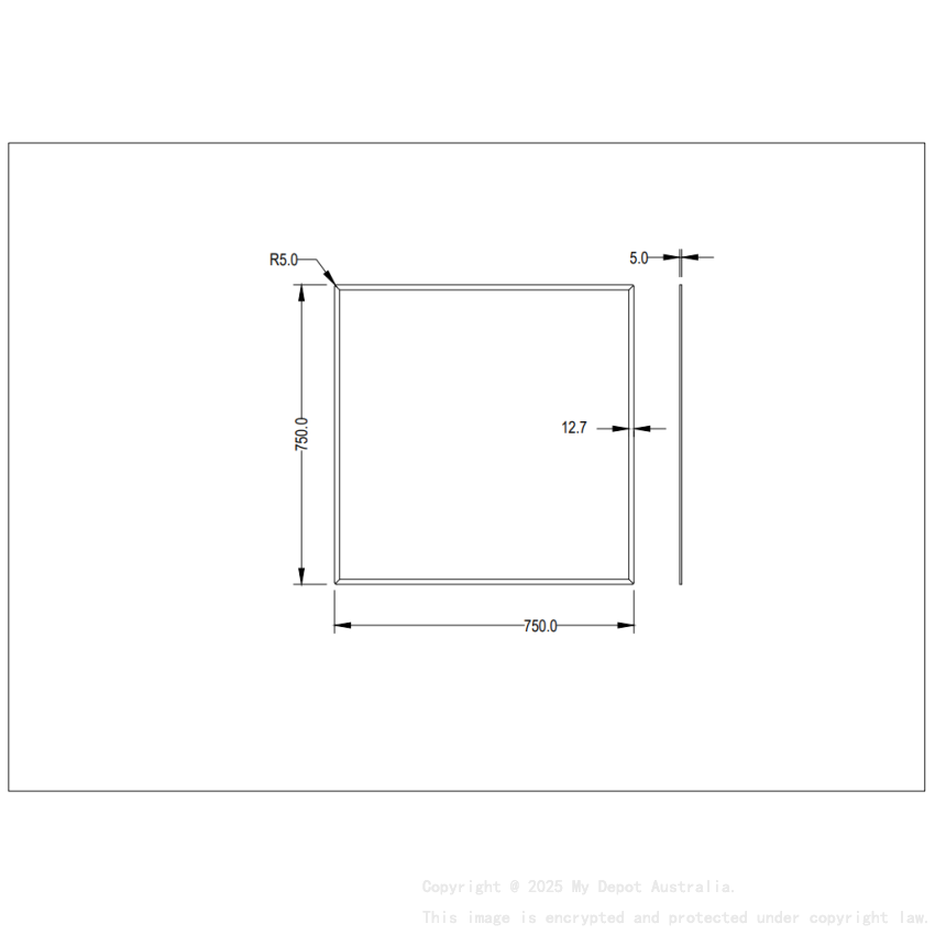 750X750X5mm Recta Bevel Edge Mirror