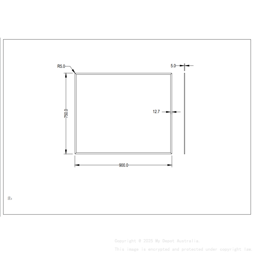 900X750X5mm Recta Bevel Edge Mirror