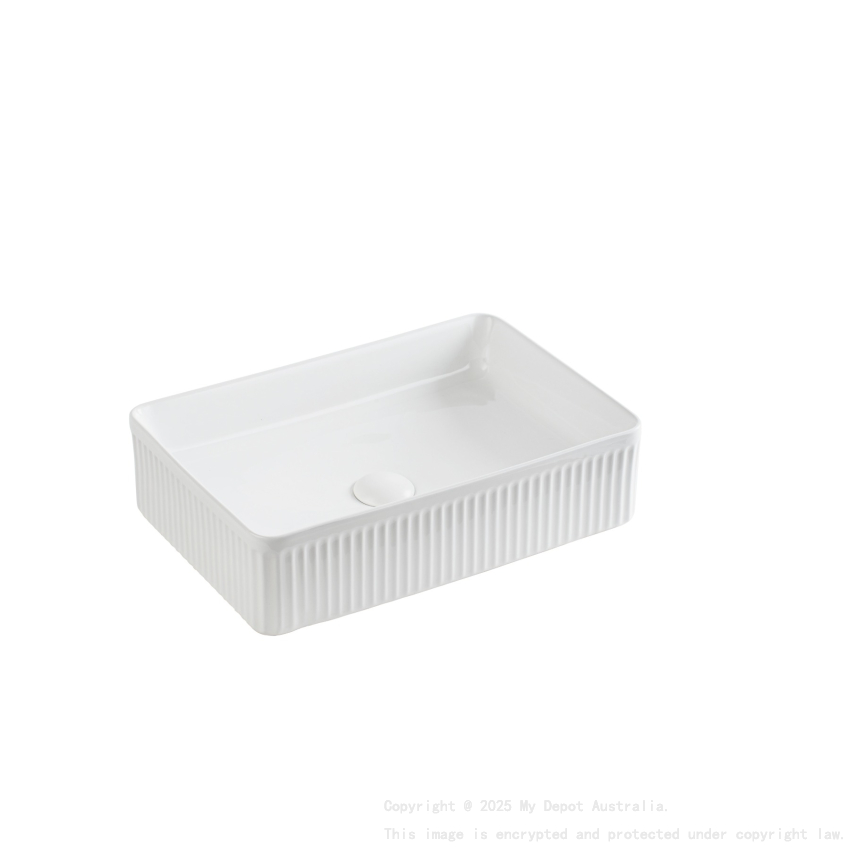500*340*130mm Matte White Crete Flueted Fine Ceramic Above Counter Basin No Overflow 32mm Waste