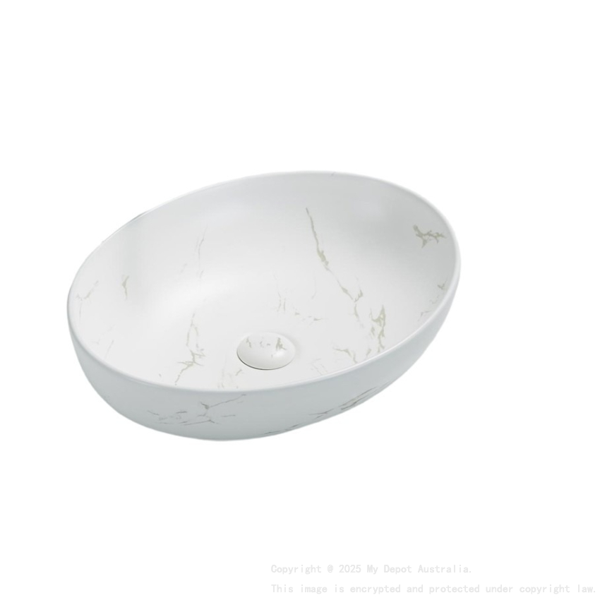 520*395*130mm Matt Carrara White Carey Fine Ceramic Above Counter Basin No Overflow 32mm Waste